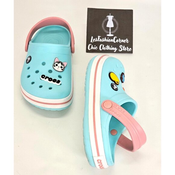 Crocs Junior Ice Blue/Pink Rubber Jibbitz Crocband Clog Size 2 1993 - Picture 8 of 16